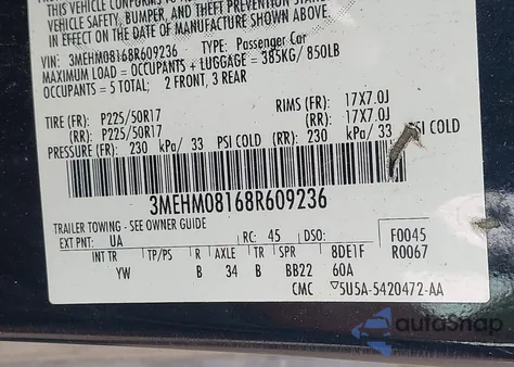 2008 Mercury Milan V6 Premier из США, поврежденный, VIN 3MEHM08168R609236